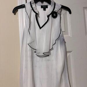 Bwear White Blouse with Black Accents with Black blazer.